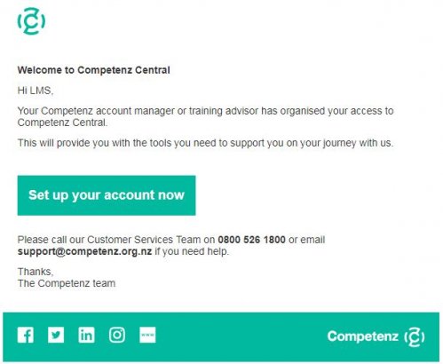 Competenz Central welcome email
