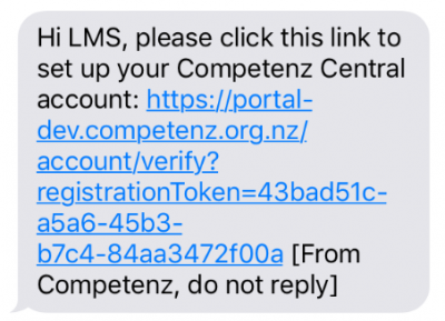 Competenz Central welcome text message